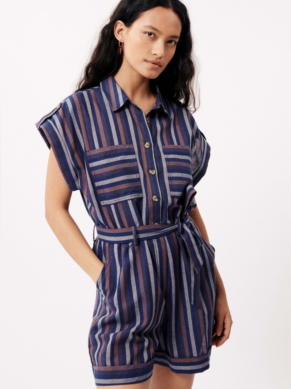FRNCH Melina women's blue short jumpsuit